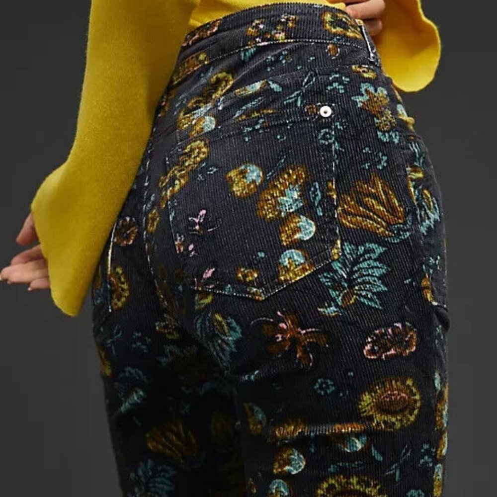 Anthropologie Pilcro 34 NWT The Icon Corduroy Flare Low-Rise Jeans Pants Floral - Picture 4 of 8